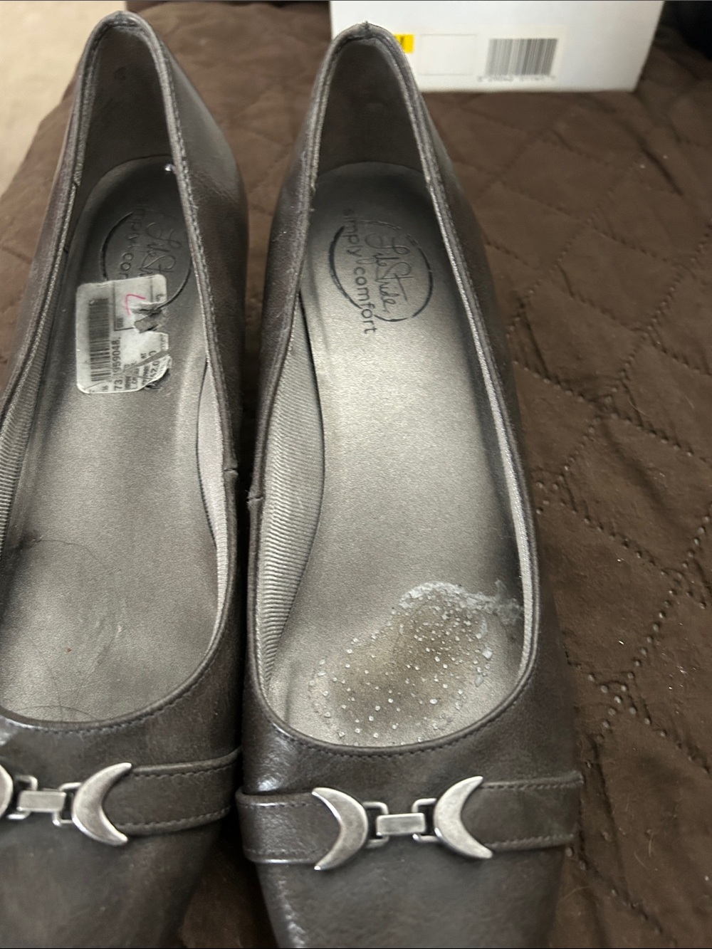 Life Stride Metallic Gray Wedge Flats with Silver Accent